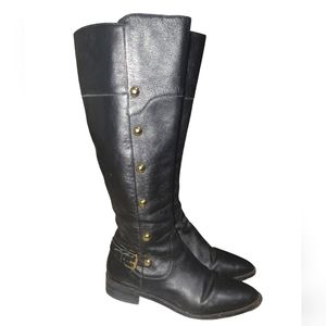 MICHAEL KORS Black Leather Tall Carney Studded Riding Boots Size 6.5